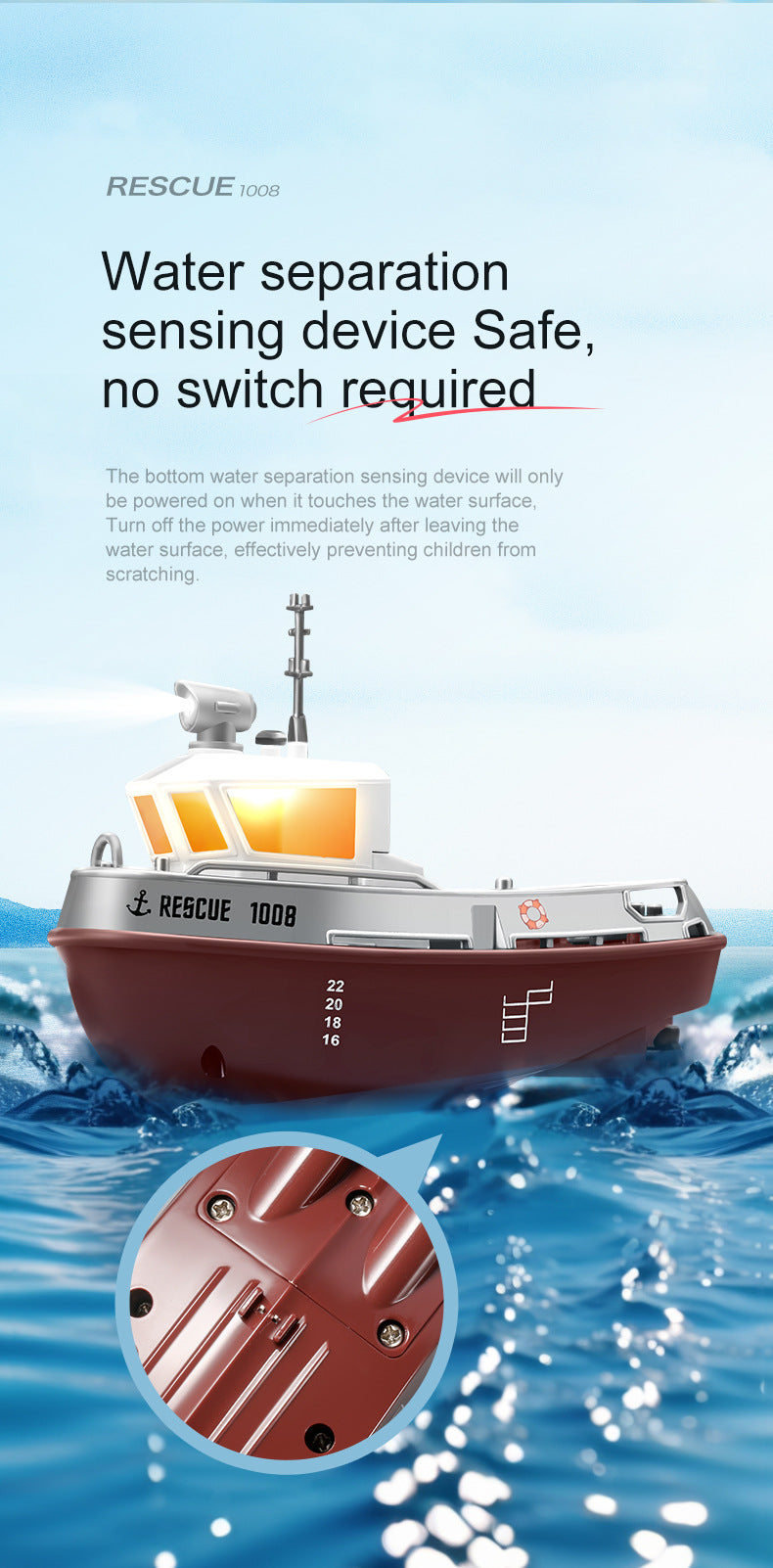 Remote Control Tugboat Rescue 1008 front view