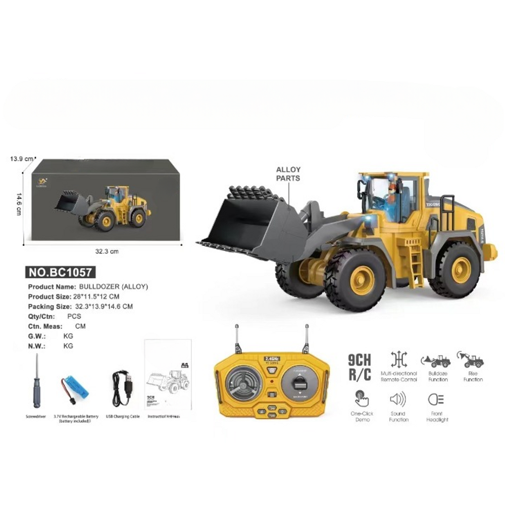HUINA 1057 9 Channels 2.4G Remote Control Bulldozer