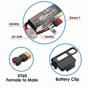 MJX HYPER GO 3S-(25C) 11.1V 2000mAh LiPo Battery with XT 60 female to Male and Battery Clip