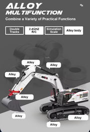 Huina 1594 1:14 RC Excavator 22CH 2.4GHz Alloy Metal Construction Vehicle with 4 Interchangeable Attachments