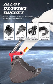 Huina 1594 1:14 RC Excavator 22CH 2.4GHz Alloy Metal Construction Vehicle with 4 Interchangeable Attachments