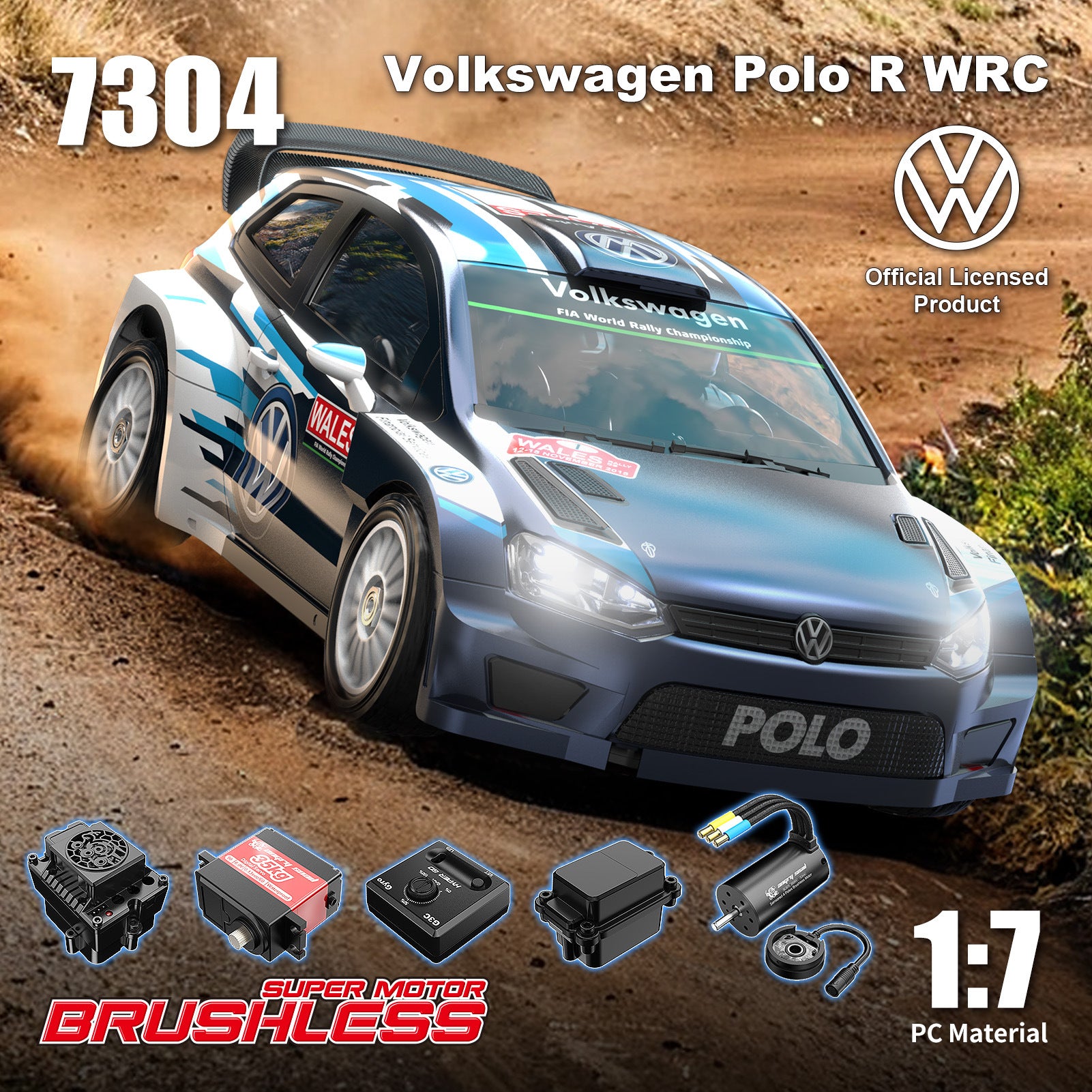 MJX 7304 Hyper Go 1/7 Volkswagen Polo R WRC RC Rally Car