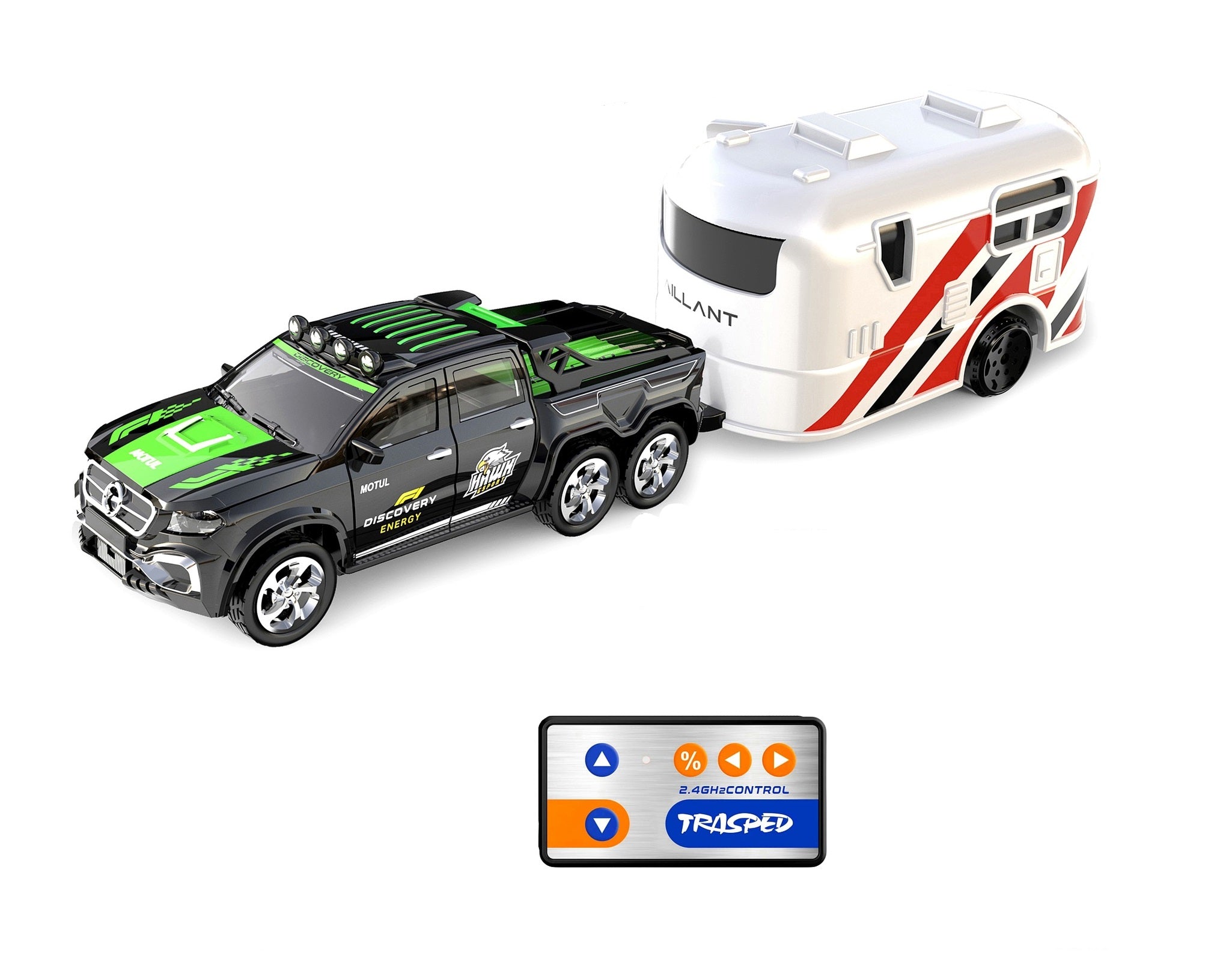 1:64 Mini 2.4 GHz Rechargeable 6 Wheels Remote Control Pickup Truck with Trailer