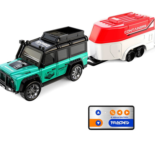 1:64 Mini 2.4 GHz Rechargeable Remote Control Jeep with Trailer