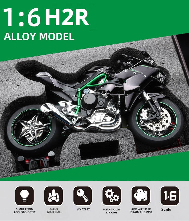 1:6 Kawasaki H2R Startup Sprayable Dynamic Alloy Diecast Model Bike with Sound and Light