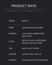 Maisto 1:18 Ford Mustang Shelby GT500 Diecast