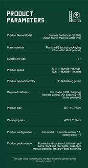 RASTAR 11KM/H 1:14 Aston Martin Valkyrie AMR Pro Remote Control Racing Car