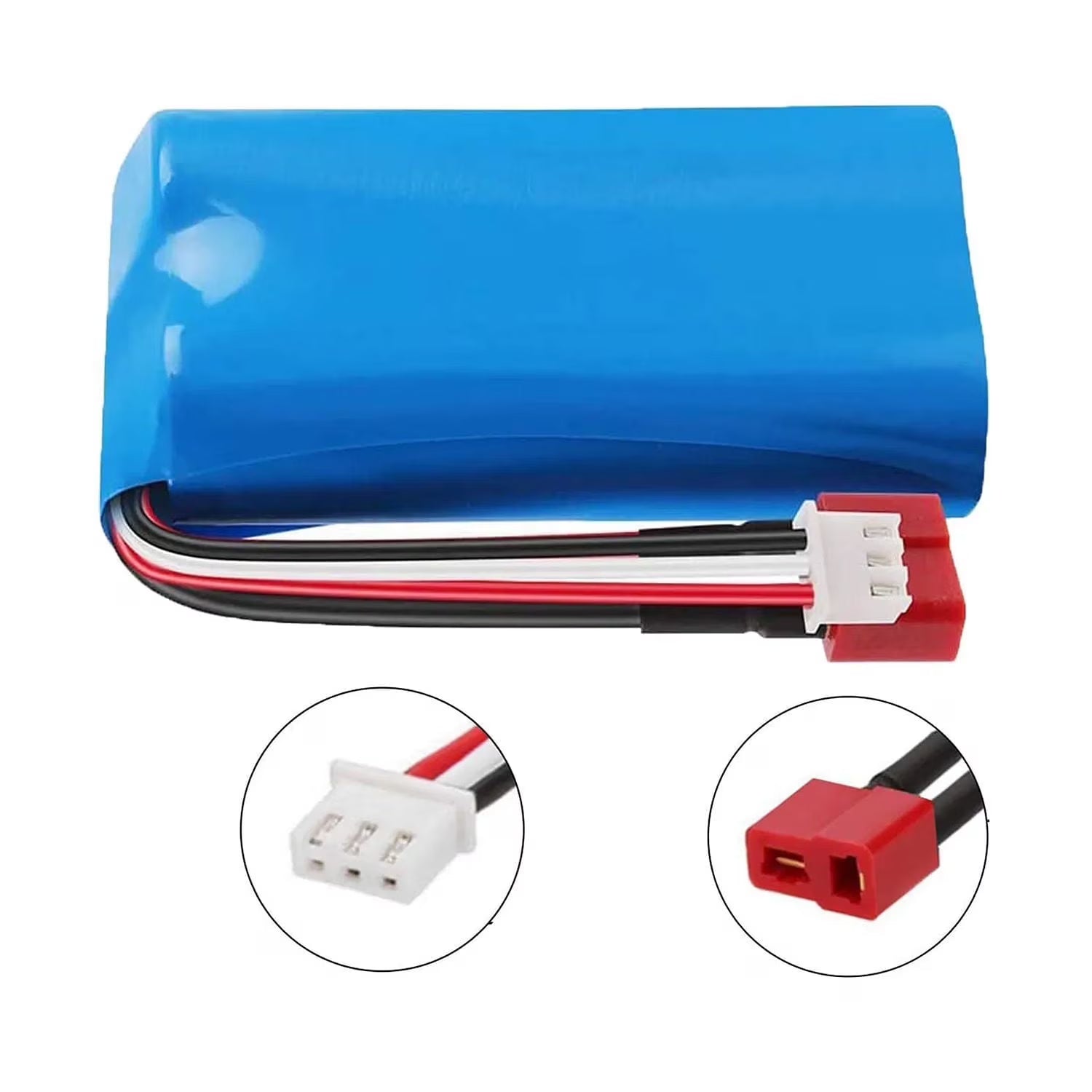 Blue battery pack with connectors on a white background